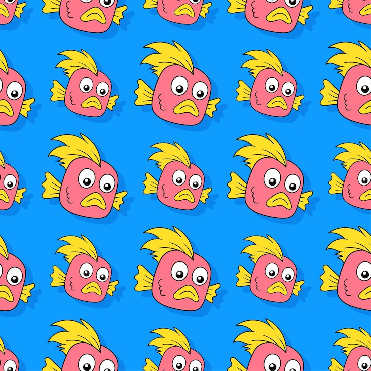 Vektor fischmonster nahtloses wiederholungsmuster. hintergrund-vektor-illustration.