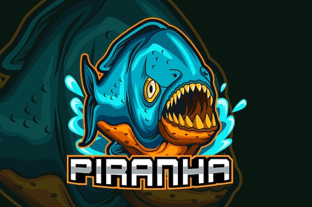 Fischpiranha-Esport- und Sportmaskottchen-Logoentwurf im modernen Illustrationskonzept für Teamabzeichen, Emblem und Durstdruck