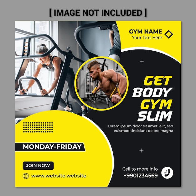 Fitness body gym social media post web banner oder quadratische flyer vorlage