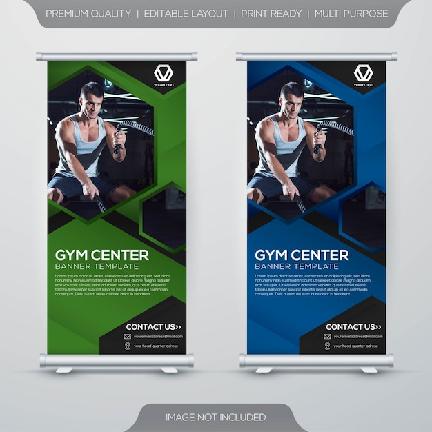 Vektor fitness-center stehen xbanner rollup template design