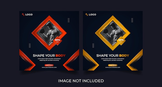 Fitness gym social media poster design set premium vektor