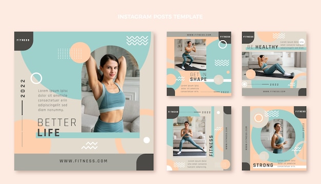 Vektor fitness-instagram-beitrag im flachen design