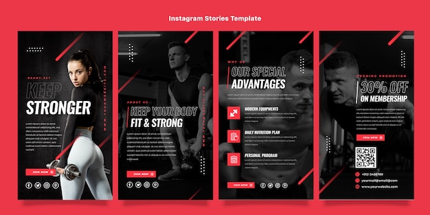 Vektor fitness-instagram-geschichten im flachen design