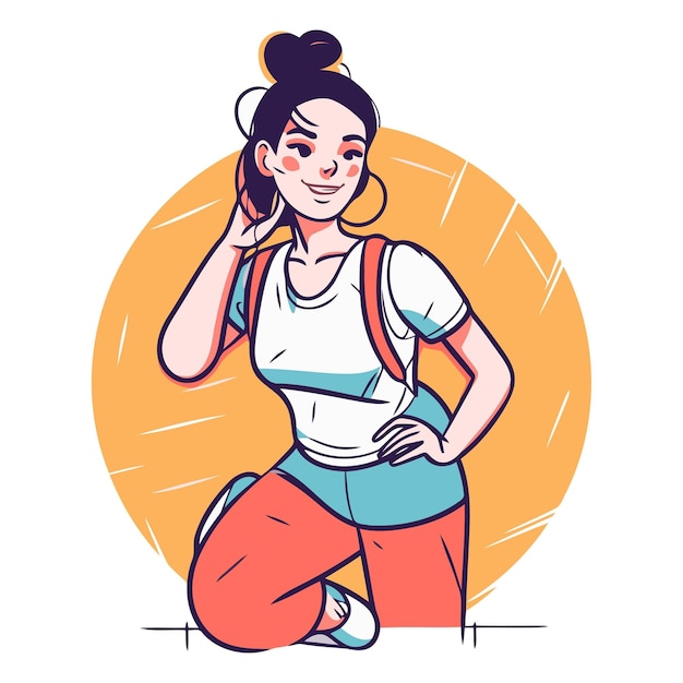 Fitness-mädchen in sportkleidung im cartoon-stil