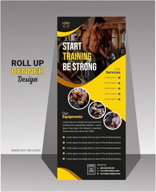Fitness-Rack-Karten-DL-Flyer- oder Rollup-Banner-Vorlage