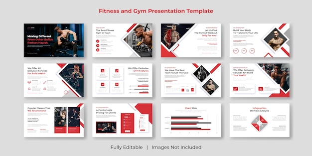 Fitness-studio powerpoint-präsentationsfolienvorlage set-design