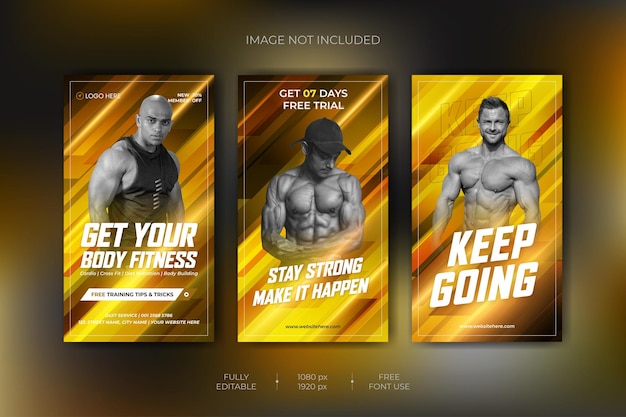 Fitness-Studio-Training Instagram-Geschichten-Sammlung und Web-Banner-Vorlage Premium-Vektor
