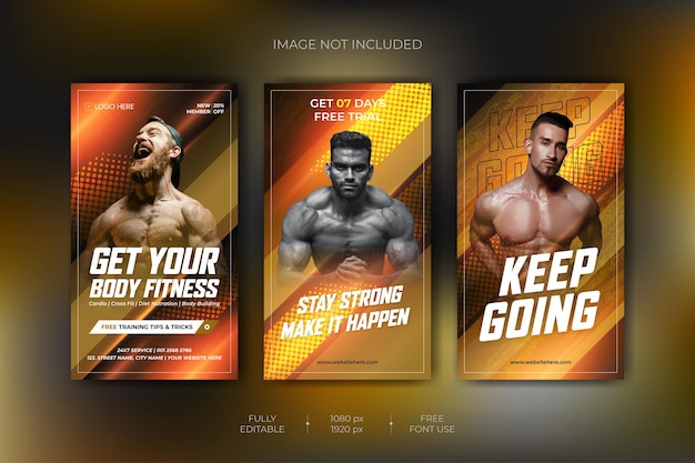 Fitness-Studio-Training Instagram-Geschichten-Sammlung und Web-Banner-Vorlage Premium-Vektor
