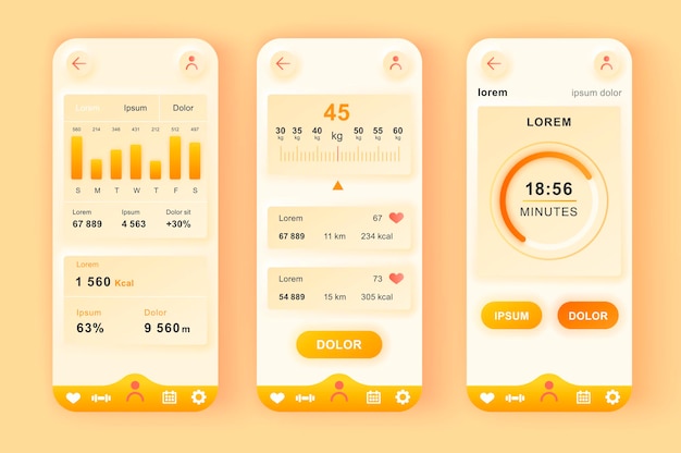 Fitness-training moderne neumorphische design ui mobile app