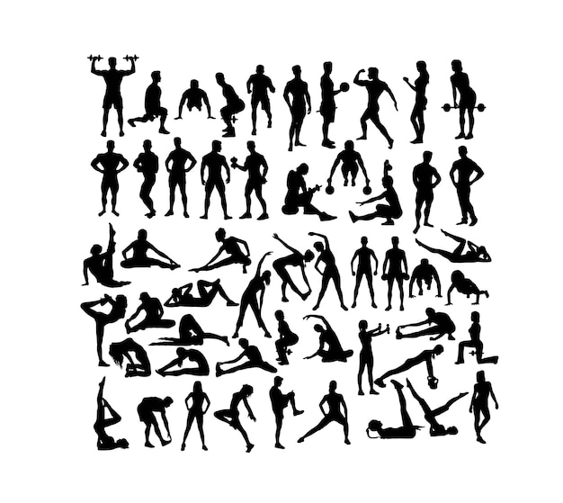 Vektor fitness und fitness-aktivitäten silhouetten kunst vektor-design