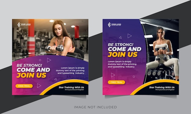 Vektor fitness- und fitness-social-media-post-banner oder quadratische flyer-vorlage