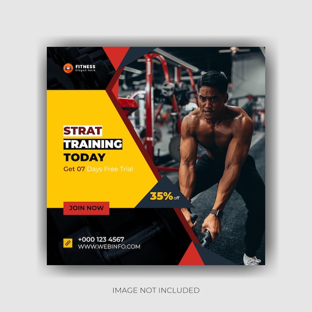 Fitness und fitnessstudio social media instagram post und quadratisches flyer design premium-vektor