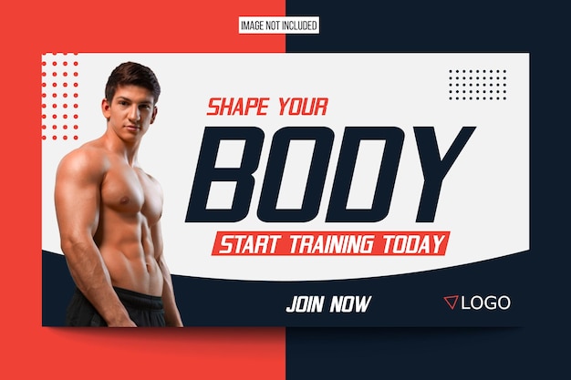 Fitness- und Workout-Video-Thumbnail- und Web-Banner-Vorlage, die bearbeitet werden kann