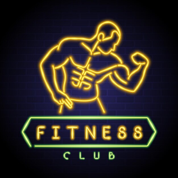 Fitnessclub-symboldesign mit neonhellem stil