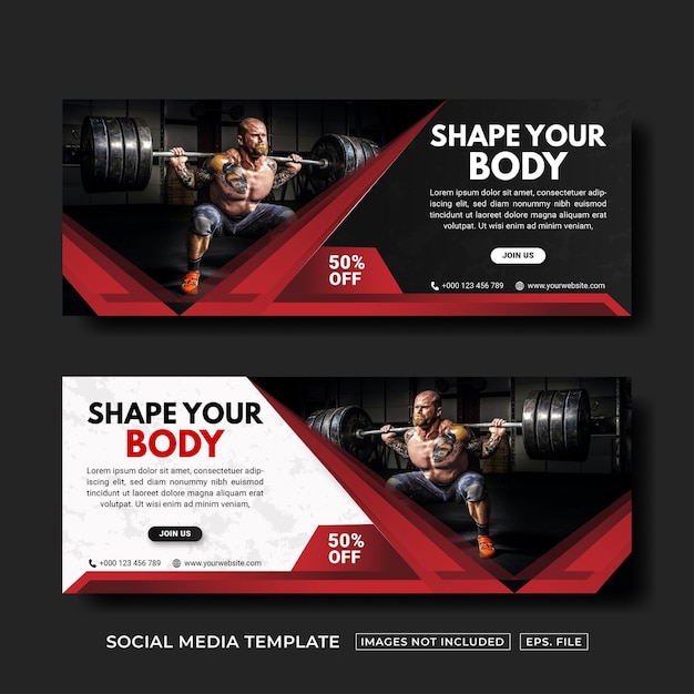Fitnessstudio und fitness social media post oder bannervorlage Premium-Vektor Premium