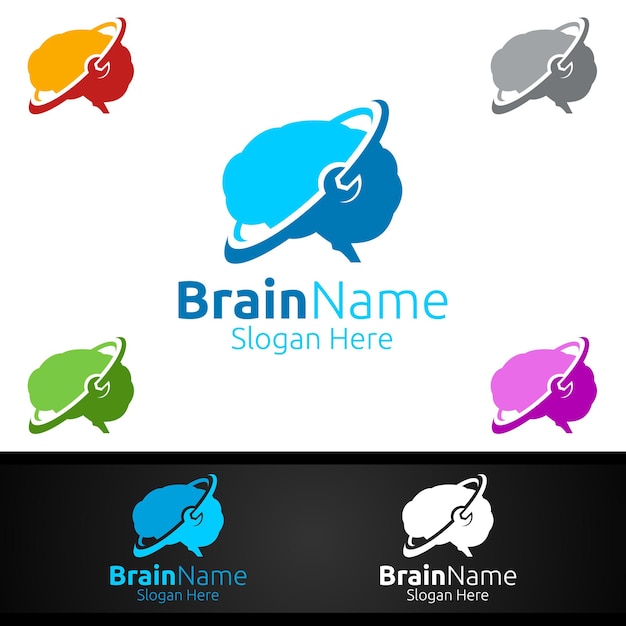 Fix brain logo mit think idea concept vector design