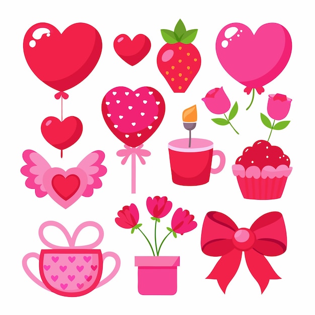 Flach-Design Valentinstag-Element-Vektor-Sammlung 15