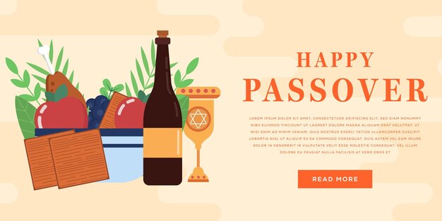 Flach-glückliches Passah-Horizontal-Banner-Illustration-Vektor-Design
