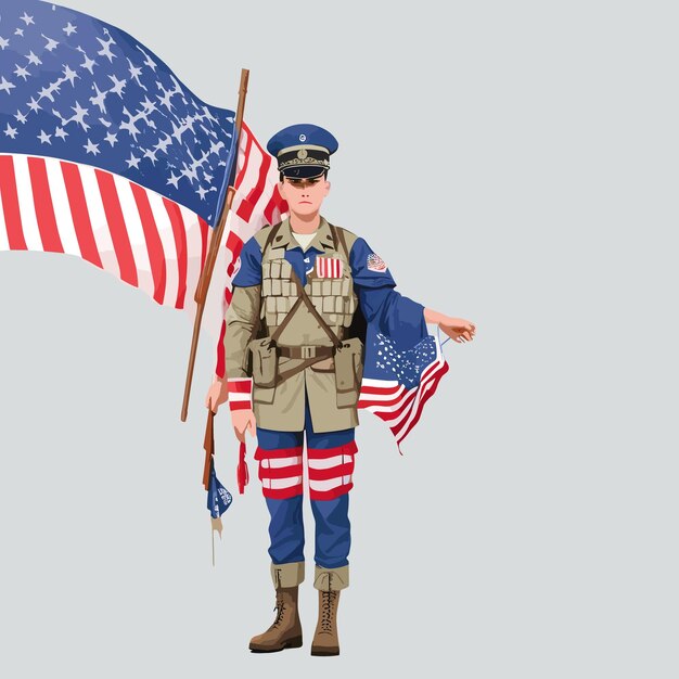 Flach USA Gedenktag mit Armee Illustration Design