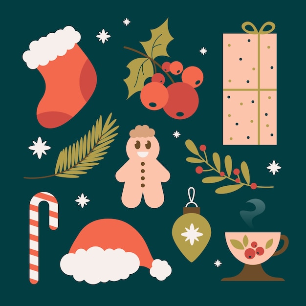 Flach-Weihnachtselemente-Sammlung