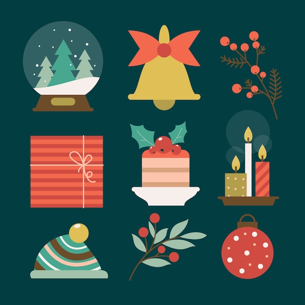 Flach-Weihnachtselemente-Sammlung