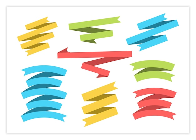 Flachbandfahnenvektorsatzillustration bunte flache geschwungene formbänder scrollen fahnen oder etiketten