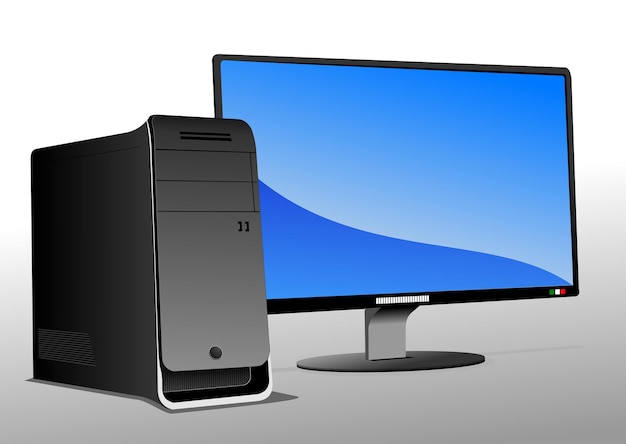 Flachcomputer-Monitor Computer-Vektorfarbe von Adobe Illustration mit der Hand gezeichnet