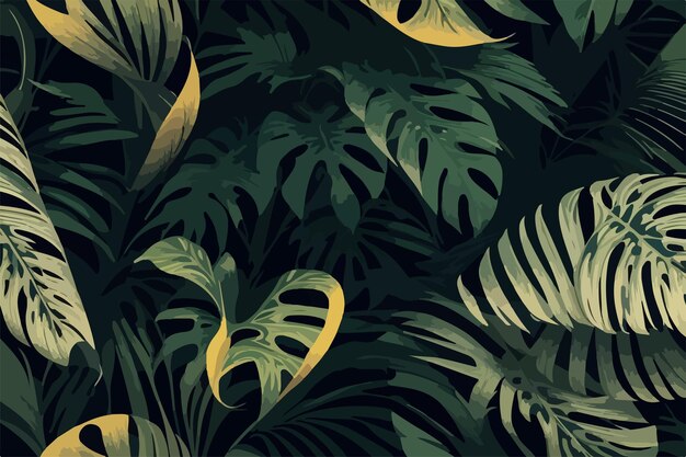 Vektor flache 2d-monstera-blätter-muster-illustration, nahtloses botanisches design