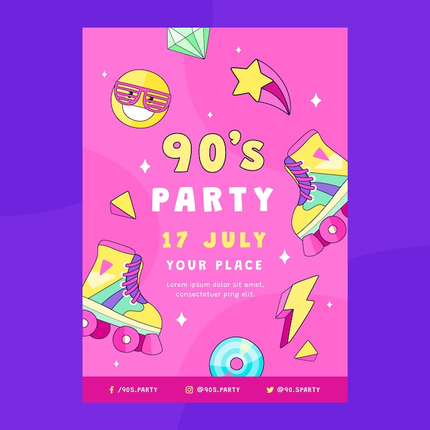 Flache 90er-Party-Poster-Vorlage