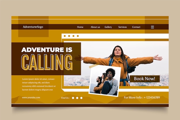 Flache Abenteuer-Landingpage-Vorlage mit Foto