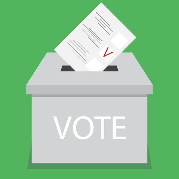 Flache Abstimmung des Wahlurnendesigns Abstimmung und Stimmzettel Wahl- und Abstimmungskabine Urne und Vorschlagsbox Stimmzettel Wahlwahl Abstimmung Regierung Vector abstrakte flache Designillustration