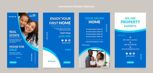 Vektor flache abstrakte geometrische immobilien-instagram-geschichten