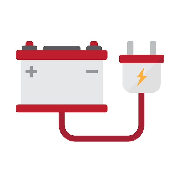 Flache Autobatterie mit Steckerillustration auf weißem Hintergrund, Kühlschrank-Clip-Art