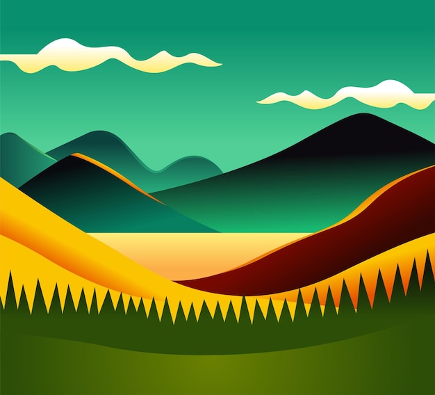 Vektor flache berglandschaft, farbige berge, abstrakte formen, moderner hintergrund, vektordesign, illustration für ihr projekt