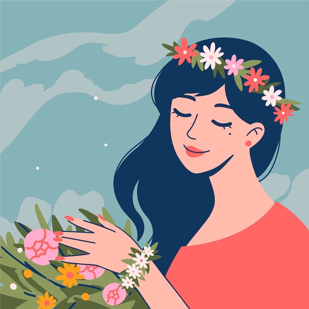 Flache Blumenfrühlingsillustration