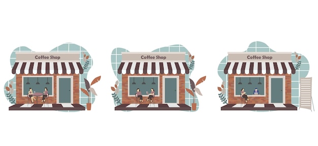 Flache bündel-café-kaffeestube-design-illustration