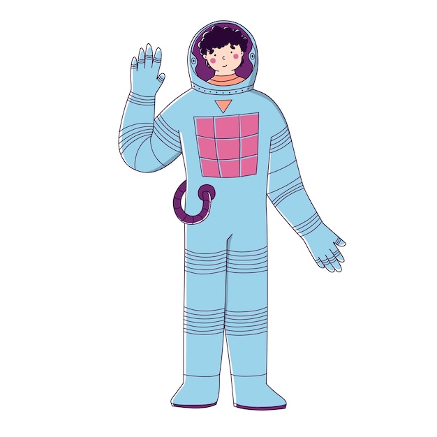 Vektor flache cartoon-figur raumfahrer astronauten-gruß flache cartoon-vektor-illustration grafikdesign für vektorgrafiken