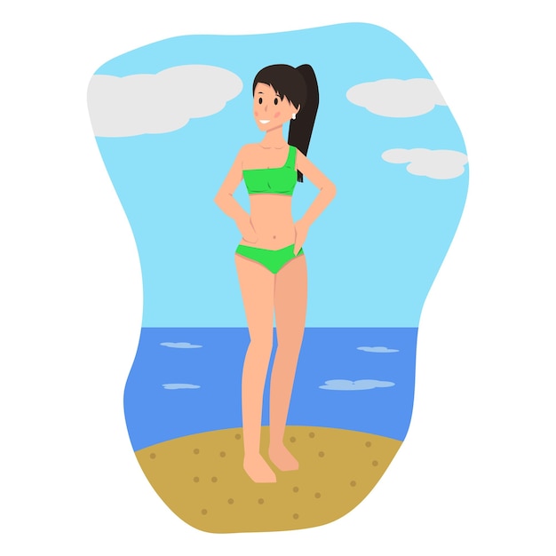 Flache Cartoon-Figur von Bikini Gorgeous Woman im Badeanzug