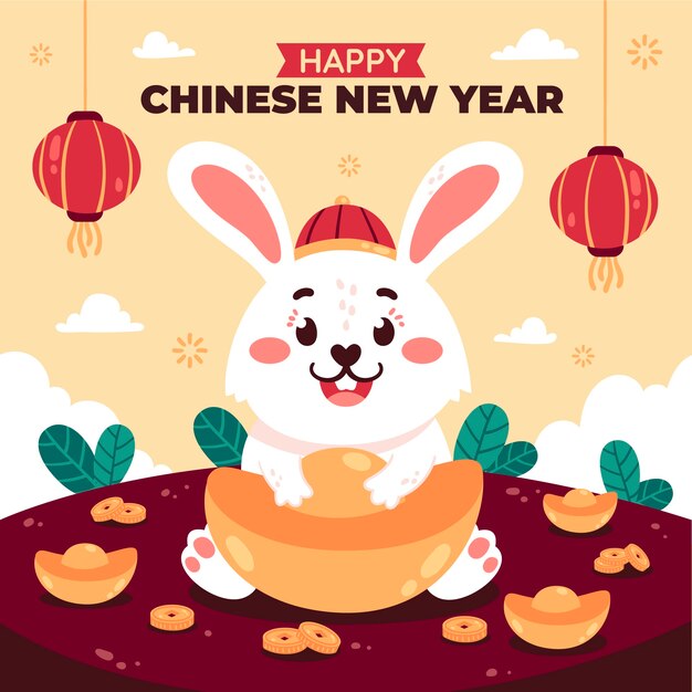 Flache chinesische neujahrsfestfeierillustration