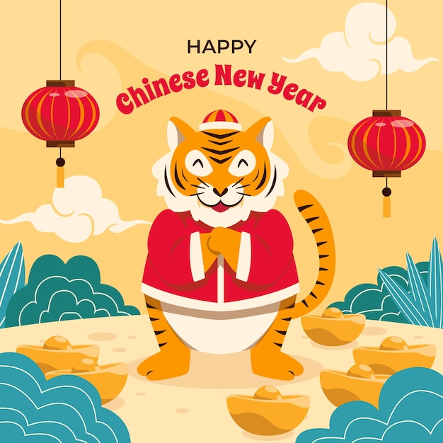 Flache chinesische neujahrsillustration