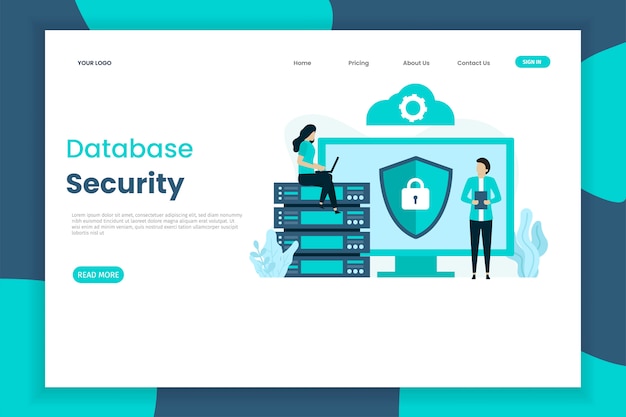 Flache design datenbank sicherheit landing page vorlage