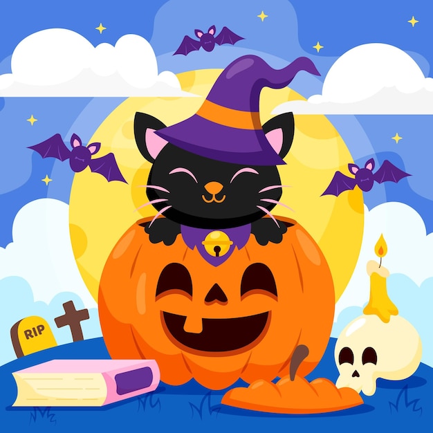 Flache design halloween katze