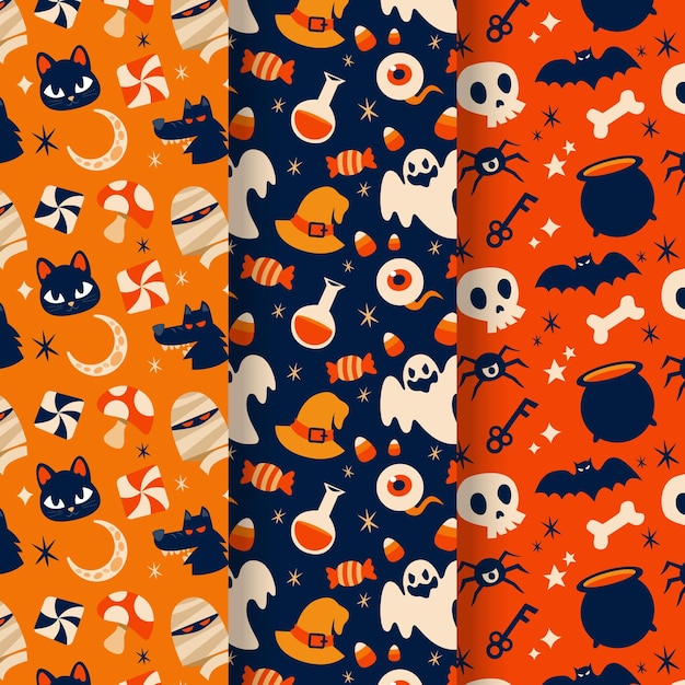 Flache design-halloween-musterkollektion