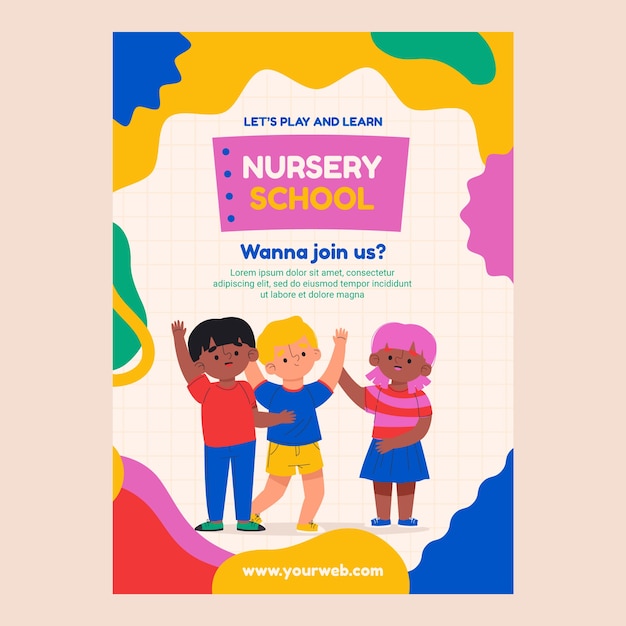 Vektor flache design-kindergarten-poster-vorlage