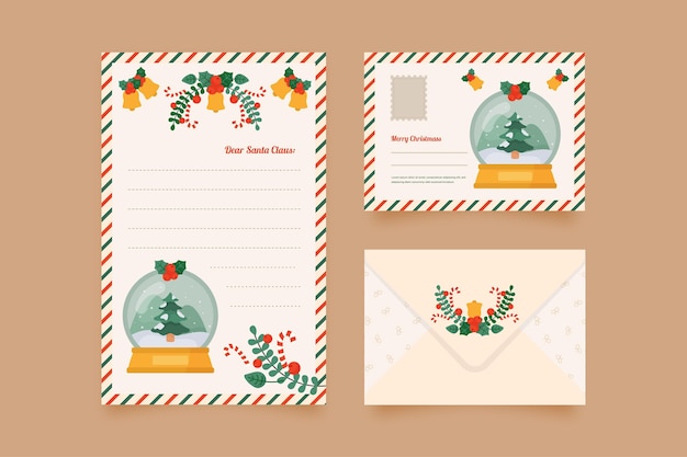 Flache design-weihnachtsbriefpapierschablone