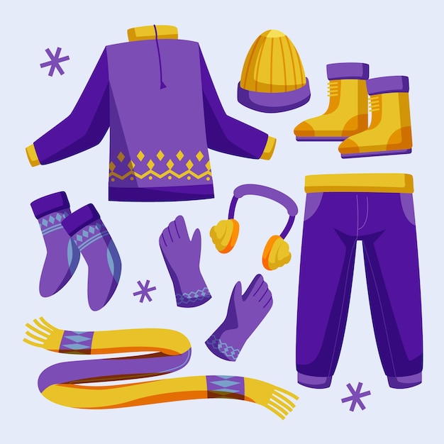 Flache Design Winterkleidung und Essentials