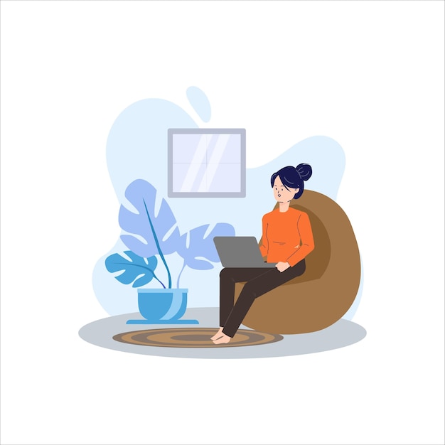 Flache Designarbeit von zu Hause aus mit flacher Illustration