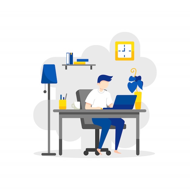 Flache Designillustrationsleute arbeiten von zu Hause aus