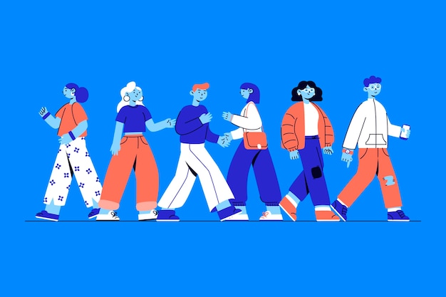 Flache Designmenge von Leuten, die Illustration gehen
