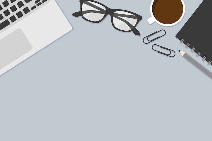 Vektor flache designvektorillustration des arbeitsplatzes mit büromaterial geschäftskonzept